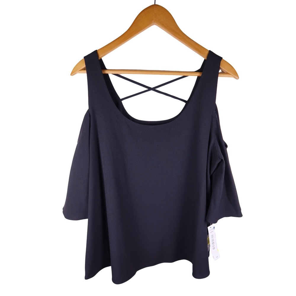 Nygard Women Black Cold Shoulder Strappy Back Blouse Top Petite Small NWT